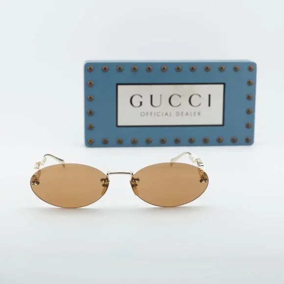 Gucci GG1922S 003 Oval Sunglasses - Endura Gold with White Pearl/Brown - Picture 3 of 12